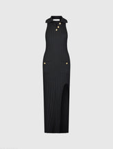 Black Rib Knit Collared Sleeveless Fitted Maxi Dress - FINAL SALE